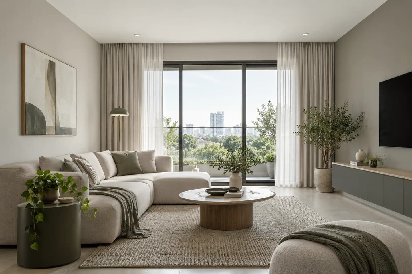 Phối cảnh minh họa: phòng khách trần 2,7 m, gợi ý màu Nippon NP N 3025P Foggy Gray