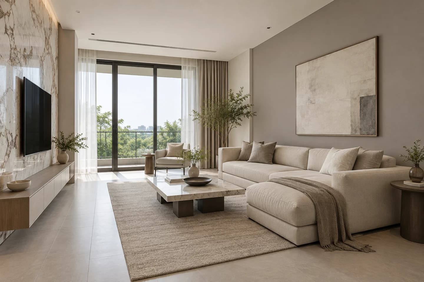 Phối cảnh minh họa: phòng khách có vách đá, gợi ý màu Nippon NP N 3027P Wood Gray