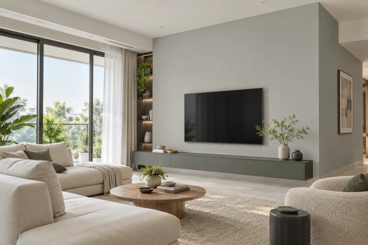Phối cảnh minh họa: phòng xem phim gia đình, gợi ý màu Nippon NP N 3045P Hipster Grey