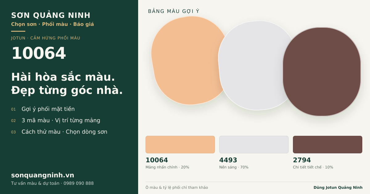 Jotun 10064 · Mặt tiền · Bộ phối 10064 + 4493 + 2794. Bảng màu gợi ý; ảnh chỉ tham khảo.
