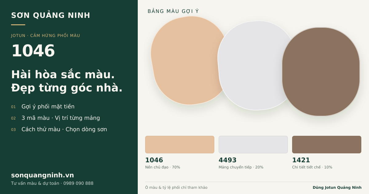 Jotun 1046 · Mặt tiền · Bộ phối 1046 + 4493 + 1421. Bảng màu gợi ý; ảnh chỉ tham khảo.
