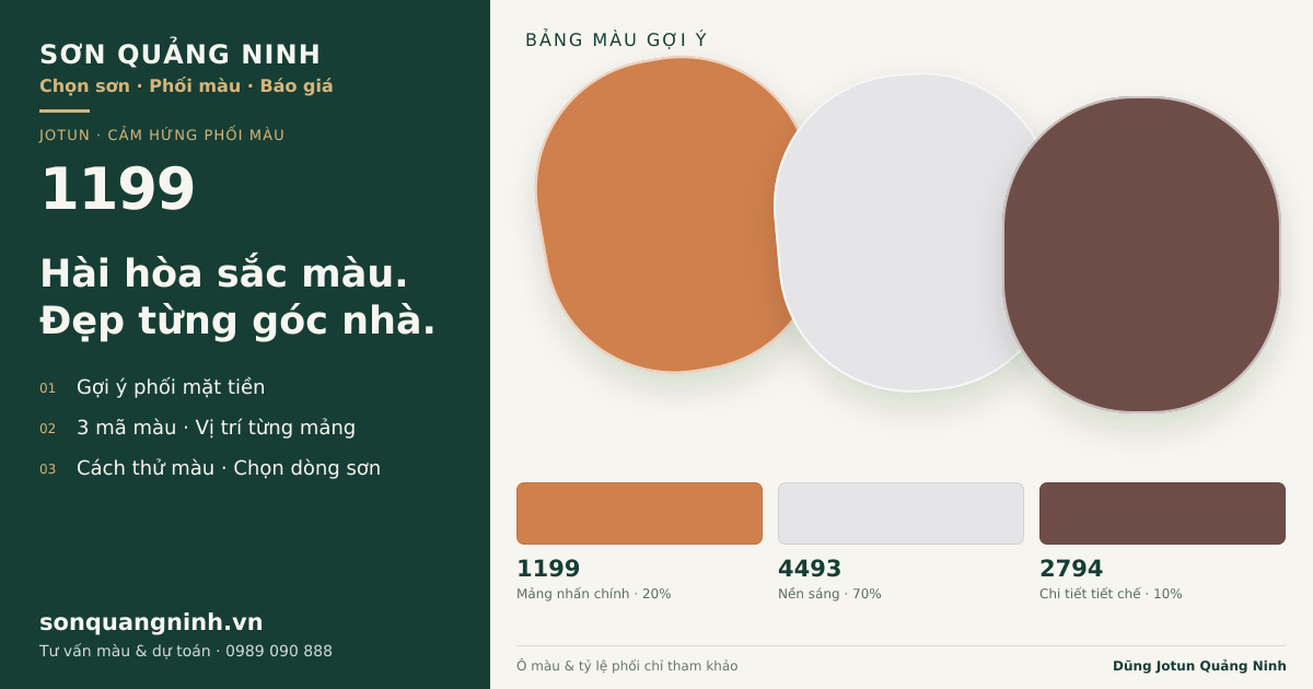 Jotun 1199 · Mặt tiền · Bộ phối 1199 + 4493 + 2794. Bảng màu gợi ý; ảnh chỉ tham khảo.
