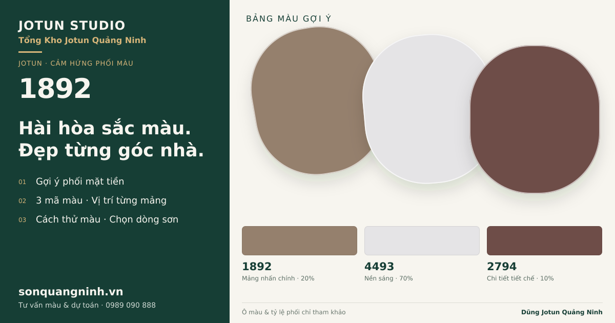 Jotun 1892 · Mặt tiền · Bộ phối 1892 + 4493 + 2794. Bảng màu gợi ý; ảnh chỉ tham khảo.
