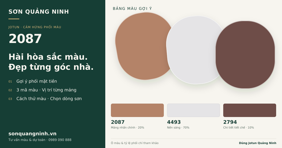Jotun 2087 · Mặt tiền · Bộ phối 2087 + 4493 + 2794. Bảng màu gợi ý; ảnh chỉ tham khảo.