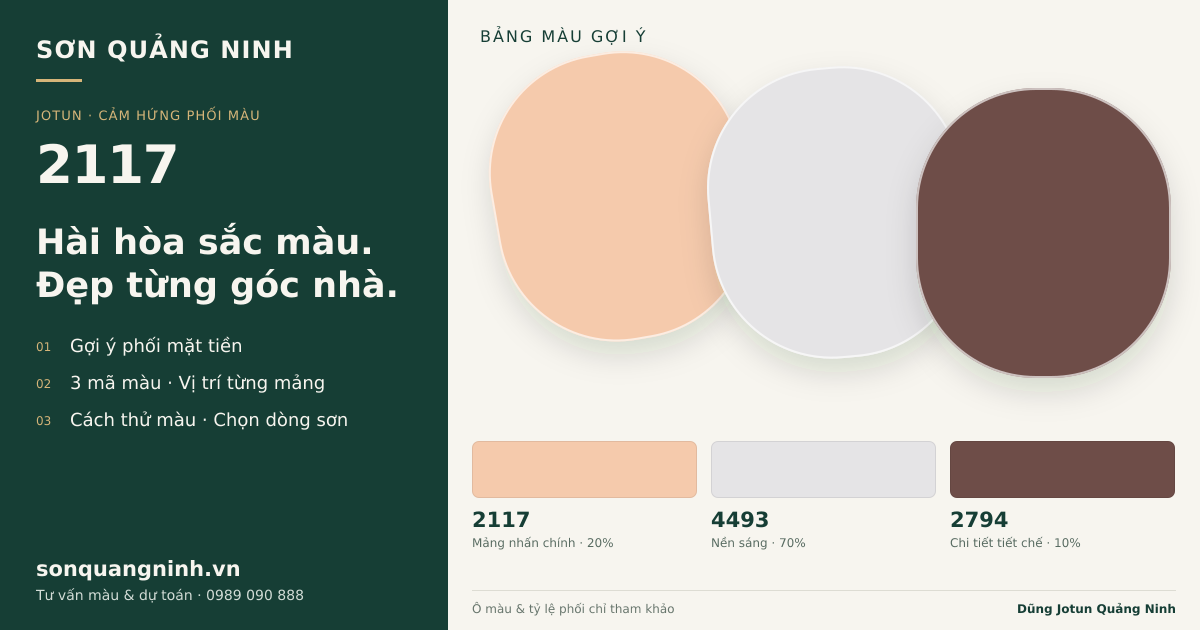 Jotun 2117 · Mặt tiền · Bộ phối 2117 + 4493 + 2794. Bảng màu gợi ý; ảnh chỉ tham khảo.