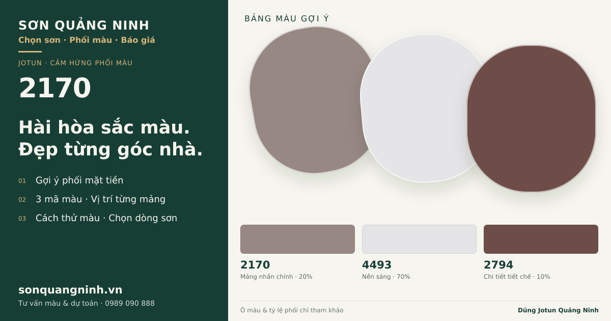 Jotun 2170 · Mặt tiền · Bộ phối 2170 + 4493 + 2794. Bảng màu gợi ý; ảnh chỉ tham khảo.