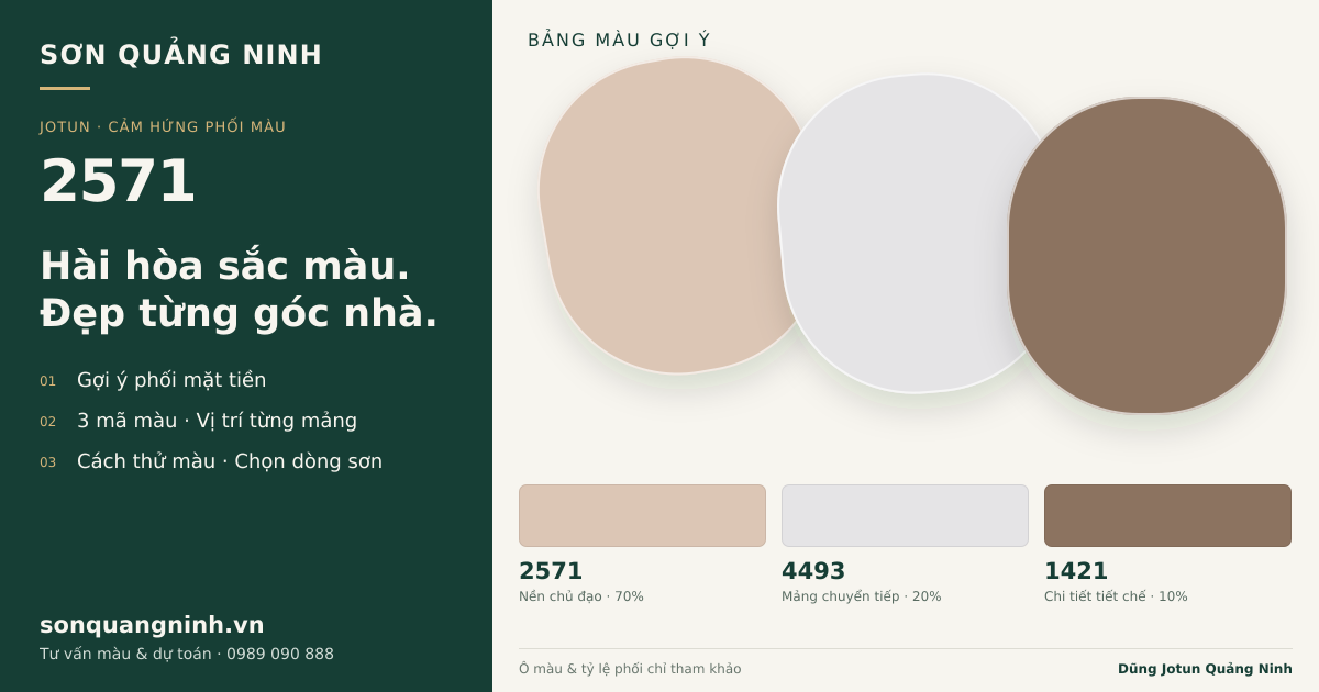 Jotun 2571 · Mặt tiền · Bộ phối 2571 + 4493 + 1421. Bảng màu gợi ý; ảnh chỉ tham khảo.