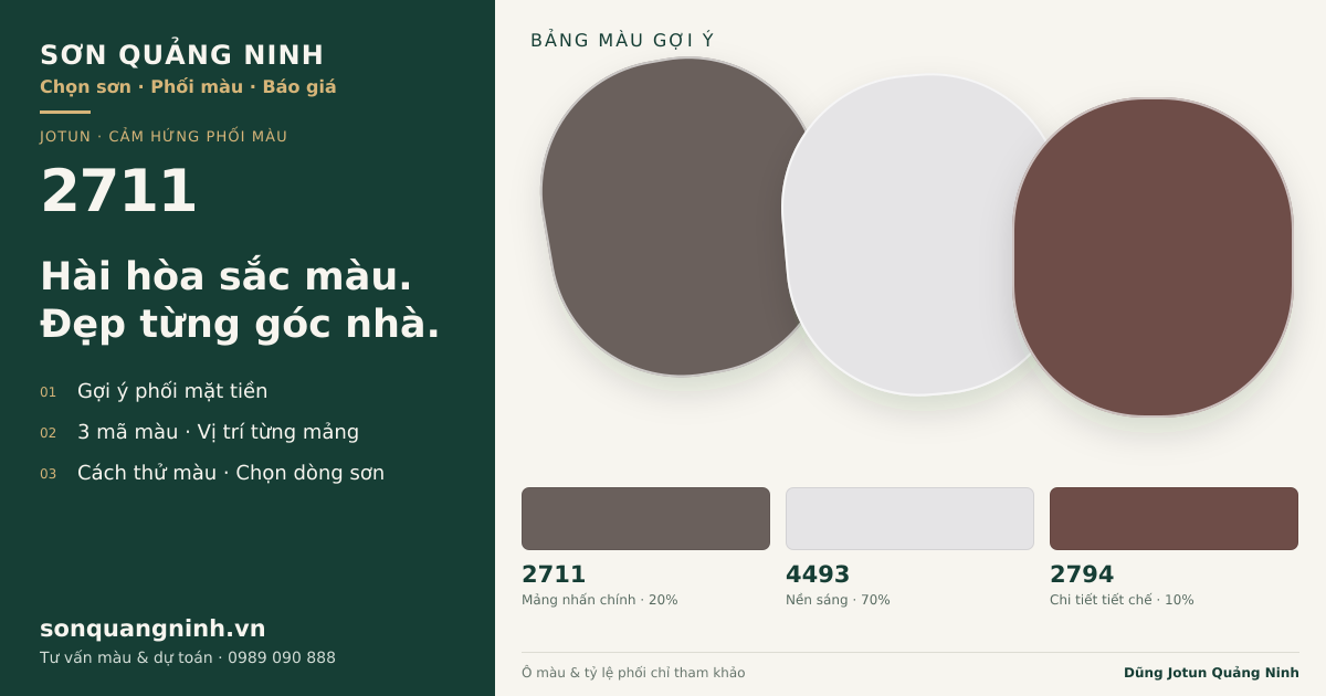 Jotun 2711 · Mặt tiền · Bộ phối 2711 + 4493 + 2794. Bảng màu gợi ý; ảnh chỉ tham khảo.
