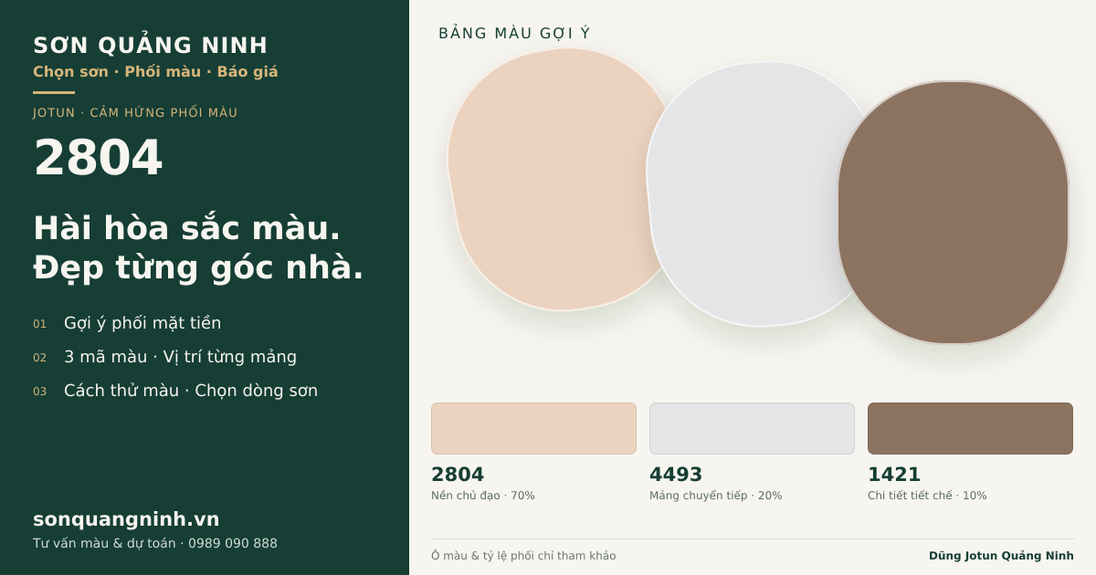 Jotun 2804 · Mặt tiền · Bộ phối 2804 + 4493 + 1421. Bảng màu gợi ý; ảnh chỉ tham khảo.