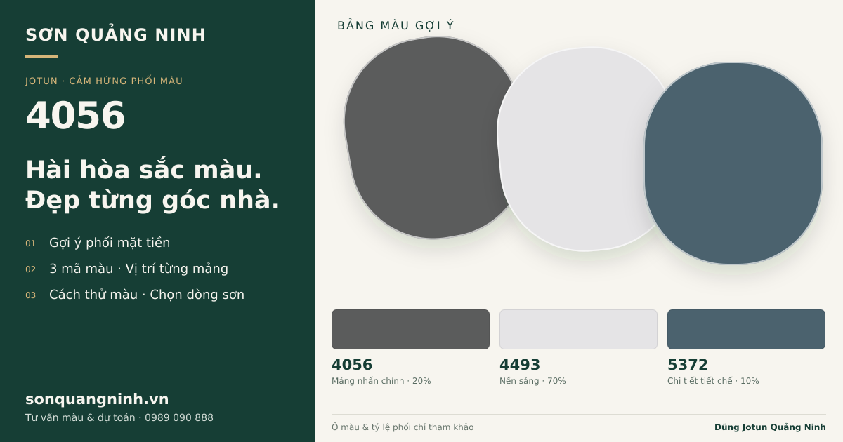 Jotun 4056 · Mặt tiền · Bộ phối 4056 + 4493 + 5372. Bảng màu gợi ý; ảnh chỉ tham khảo.