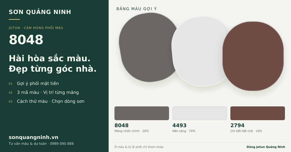 Jotun 8048 · Mặt tiền · Bộ phối 8048 + 4493 + 2794. Bảng màu gợi ý; ảnh chỉ tham khảo.