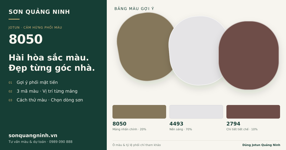 Jotun 8050 · Mặt tiền · Bộ phối 8050 + 4493 + 2794. Bảng màu gợi ý; ảnh chỉ tham khảo.