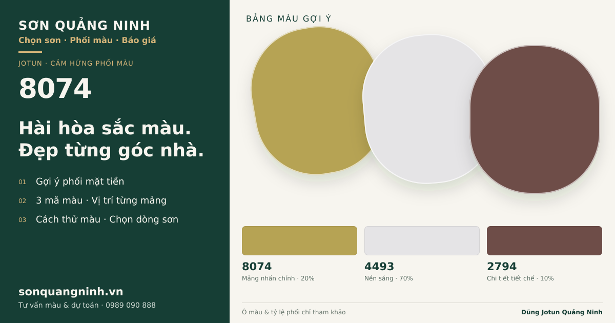 Jotun 8074 · Mặt tiền · Bộ phối 8074 + 4493 + 2794. Bảng màu gợi ý; ảnh chỉ tham khảo.