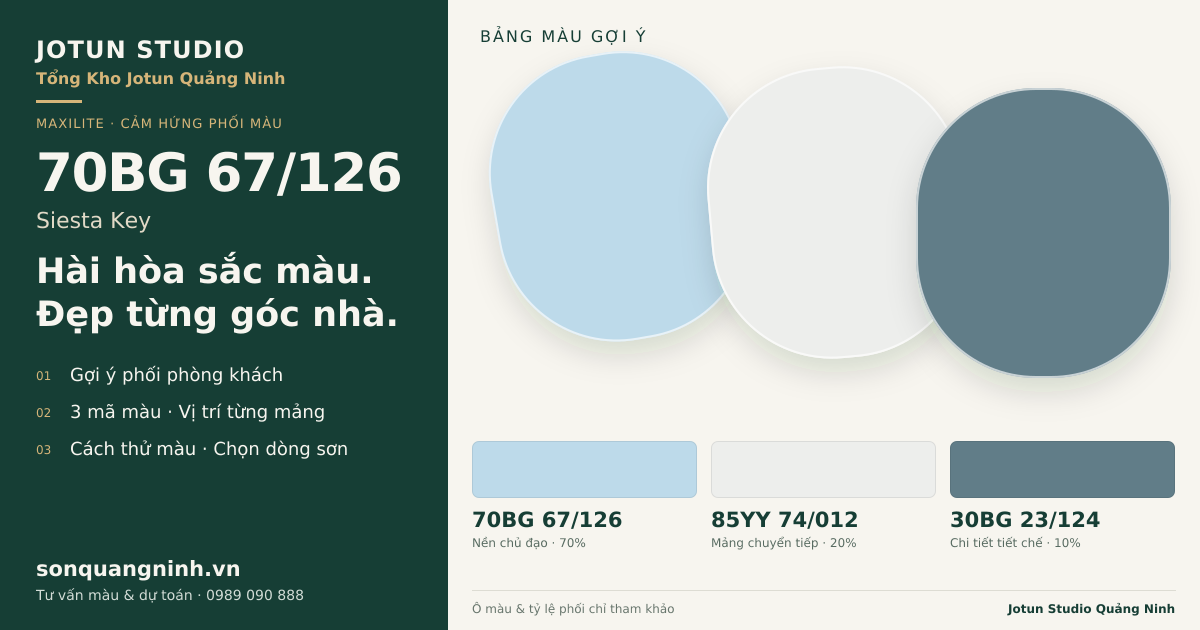 Maxilite 70BG 67/126 Siesta Key · Phòng khách · Bộ phối 70BG 67/126 + 85YY 74/012 + 30BG 23/124. Bảng màu gợi ý; ảnh chỉ tham khảo.