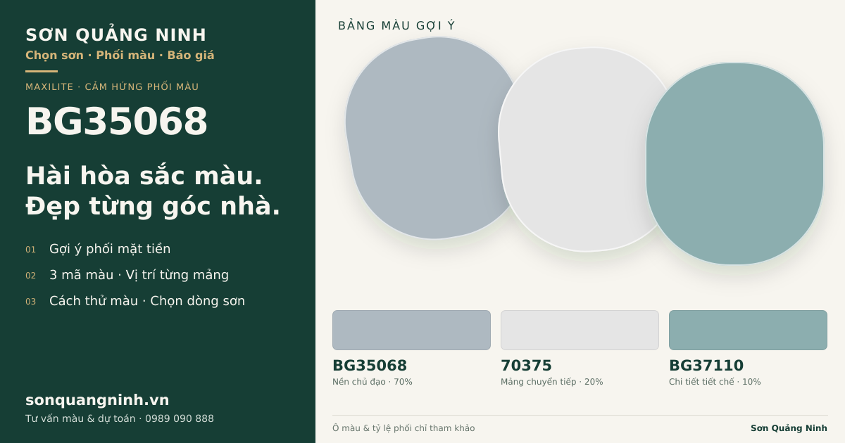 Maxilite BG35068 · Mặt tiền · Bộ phối BG35068 + 70375 + BG37110. Bảng màu gợi ý; ảnh chỉ tham khảo.