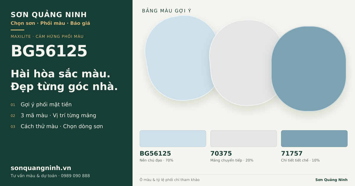 Maxilite BG56125 · Mặt tiền · Bộ phối BG56125 + 70375 + 71757. Bảng màu gợi ý; ảnh chỉ tham khảo.