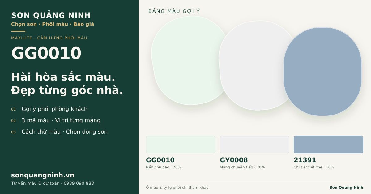 Maxilite GG0010 · Phòng khách · Bộ phối GG0010 + GY0008 + 21391. Bảng màu gợi ý; ảnh chỉ tham khảo.