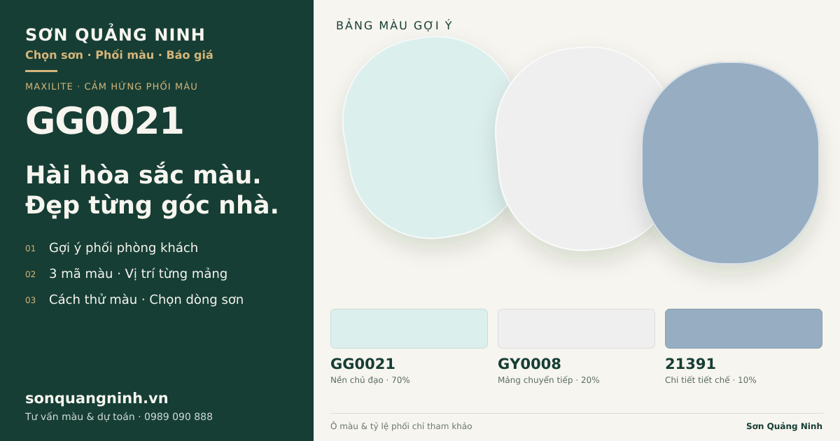 Maxilite GG0021 · Phòng khách · Bộ phối GG0021 + GY0008 + 21391. Bảng màu gợi ý; ảnh chỉ tham khảo.