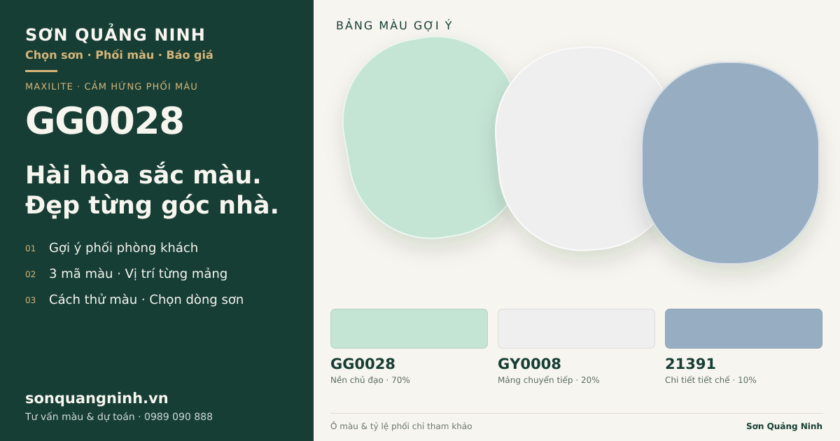 Maxilite GG0028 · Phòng khách · Bộ phối GG0028 + GY0008 + 21391. Bảng màu gợi ý; ảnh chỉ tham khảo.