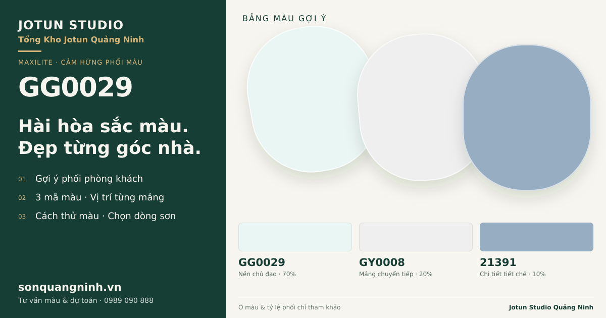 Maxilite GG0029 · Phòng khách · Bộ phối GG0029 + GY0008 + 21391. Bảng màu gợi ý; ảnh chỉ tham khảo.