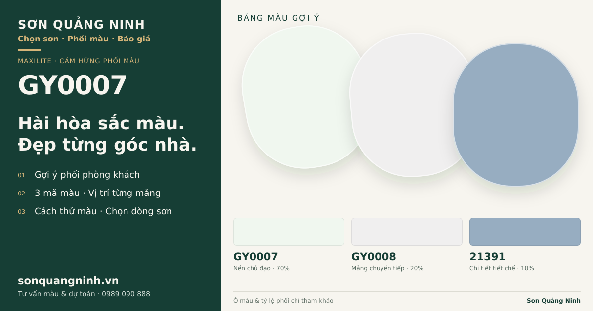 Maxilite GY0007 · Phòng khách · Bộ phối GY0007 + GY0008 + 21391. Bảng màu gợi ý; ảnh chỉ tham khảo.