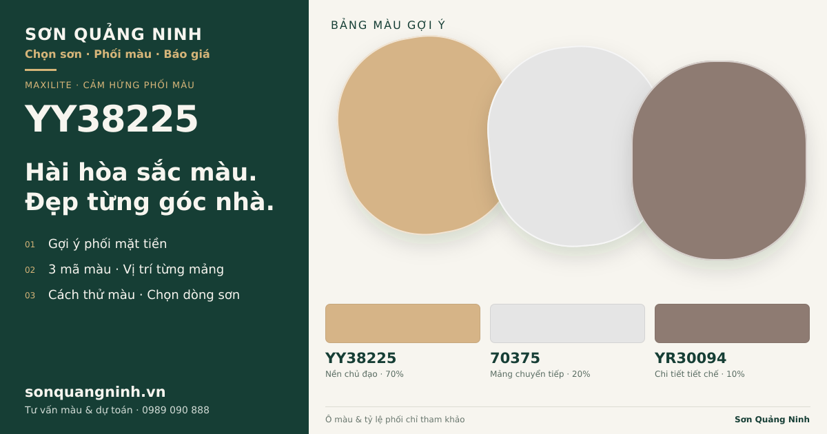 Maxilite YY38225 · Mặt tiền · Bộ phối YY38225 + 70375 + YR30094. Bảng màu gợi ý; ảnh chỉ tham khảo.