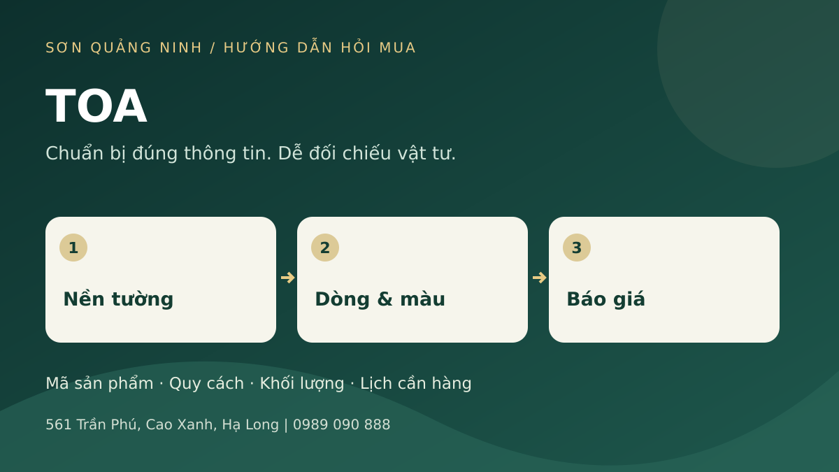 Sơ đồ chuẩn bị yêu cầu TOA: Nền tường, Dòng & màu, Báo giá