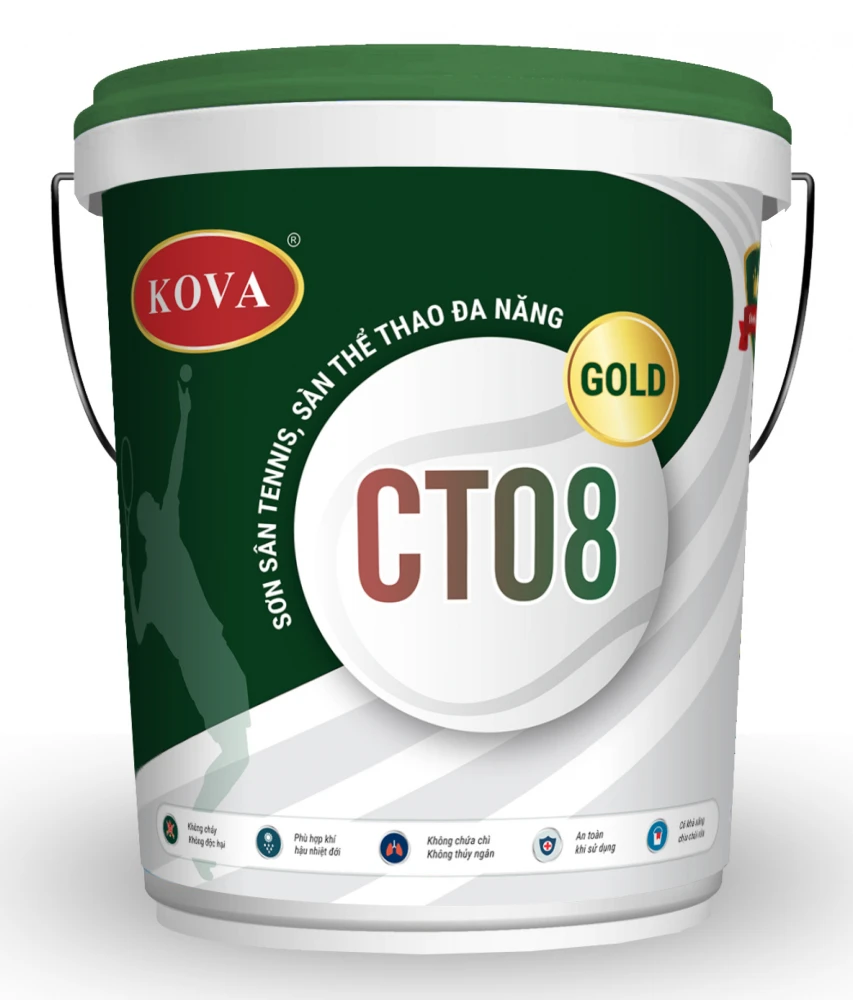 Bao bì KOVA CT08-GOLD · Sơn sân tennis, sân thể thao màu trắng, xanh, đỏ